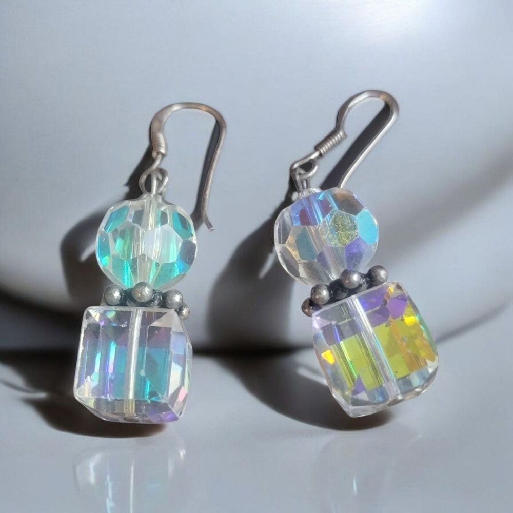 Crystal AB Dangle Earrings Sterling Silver - Picture 2 of 4
